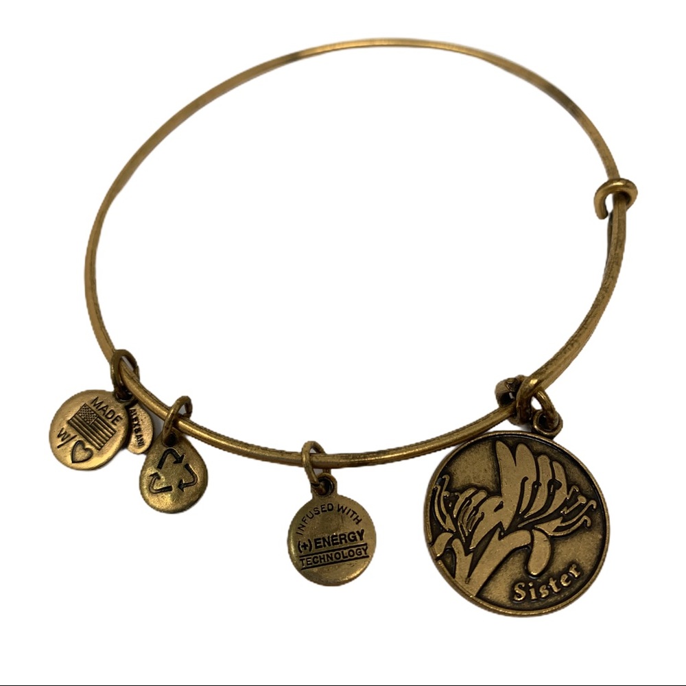 Alex & Ani gold tone sister‎ lily bangle bracelet